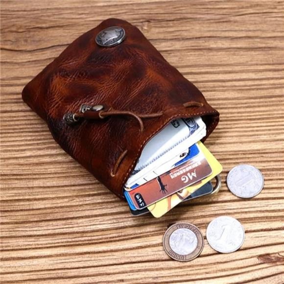 1 Pcs Leather Mini Medieval Pouch Keychain, Coin Organizer, Change Holder - Picture 6 of 6